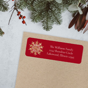 Red Elegant Snowflake Christmas Return Address Label