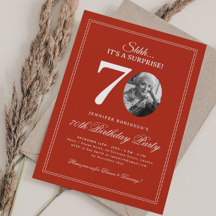 Red Elegant Surprise 70th Birthday Party Invitation