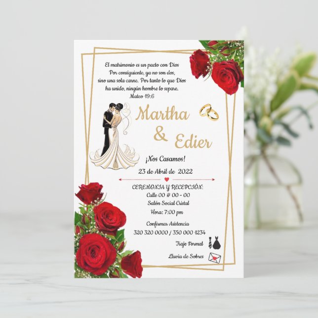 Red Elegant Timeless Love Wedding Invitation  (Standing Front)
