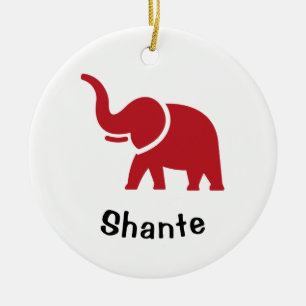 Red Elephant Christmas Tree Ceramic Ornament