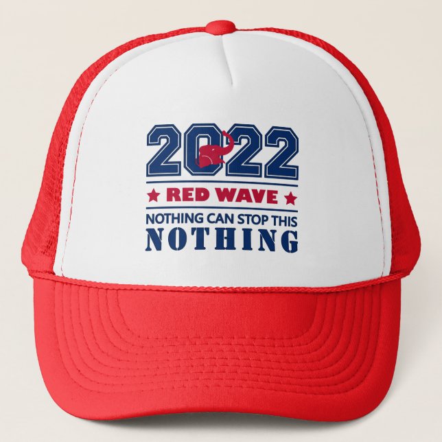 Red Elephant RED WAVE 2022 Midterm Elections USA Trucker Hat (Front)