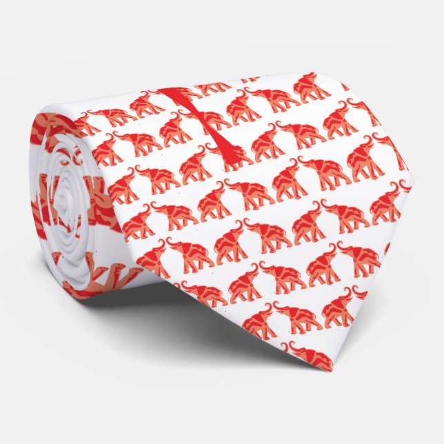 Red Elephant Tie (Rolled)