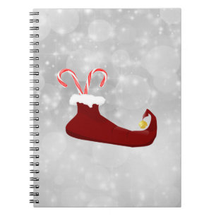 Red Elf Shoe with Candy Canes on Bokeh Background Notebook