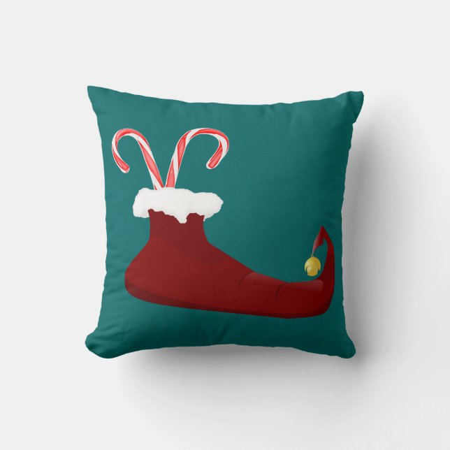 Red Elf Slipper with Candy Canes Cushion (Front)