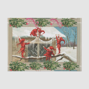 RED ELVES,CHRISTMAS DECOR WITH ICICLES Mistletoes Tissue Paper