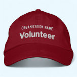 Red Embroidered Volunteer Hat Custom Baseball Cap<br><div class="desc">Easily personalise this Alternative Apparel red volunteer hat with your own custom text. You can also customise it with your logo or other image. This chino twill cap style is 100% cotton. The "Flexfit Wool Cap" style have options to add your embroidery on the sides and back. Adjustable unisex style...</div>