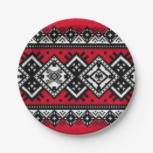 Red Embroidery Paper Plate