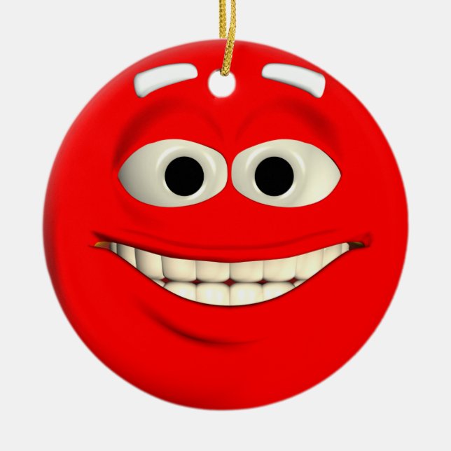 Red Emoticon Ceramic Tree Decoration (Front)