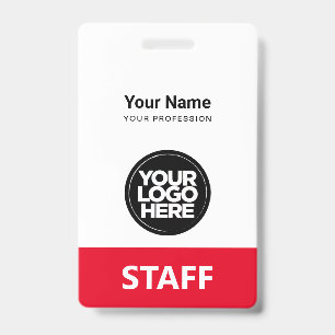 Red Employee Name Business Logo Qr Code ID Badge