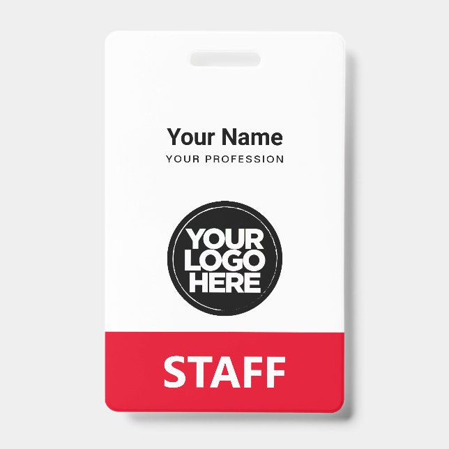 Red Employee Name Business Logo Staff Tag ID Badge (Front)