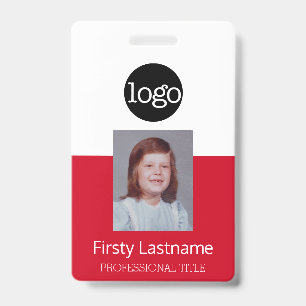 Red Employee - Photo, Bar Code, Logo, Name ID Badge