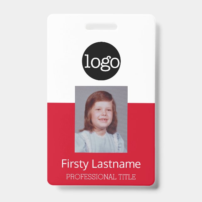 Red Employee - Photo, Bar Code, Logo, Name ID Badge (Front)