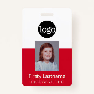 Red Employee - Photo, Bar Code, Logo, Name ID ID Badge