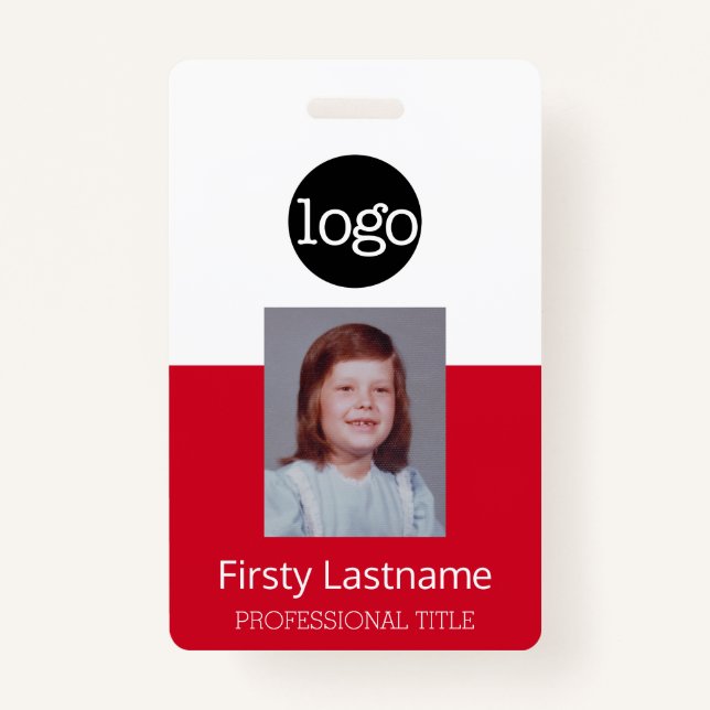 Red Employee - Photo, Bar Code, Logo, Name ID ID Badge (Front)
