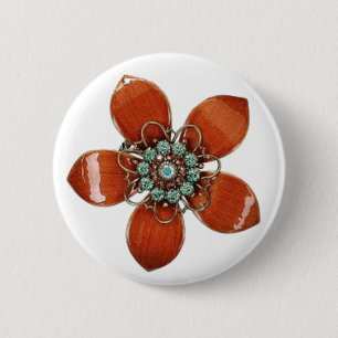 Red Enamel and Aquamarine 6 Cm Round Badge