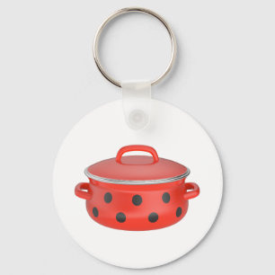 Red enamel cooking pot key ring
