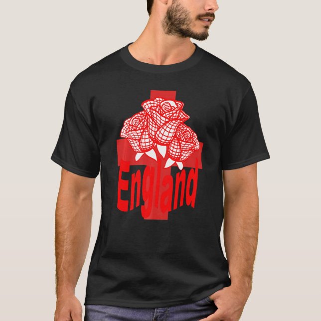 Red England Text Isolated St George Cross And Rose T-Shirt (Front)