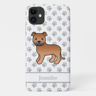Red English Staffie Cute Cartoon Dog & Name iPhone 11 Case