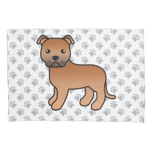 Red English Staffie Cute Cartoon Dog & Paws Pillowcase