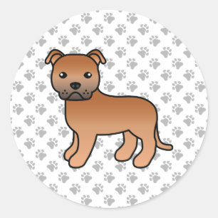 Red English Staffordshire Bull Terrier Dog Classic Round Sticker
