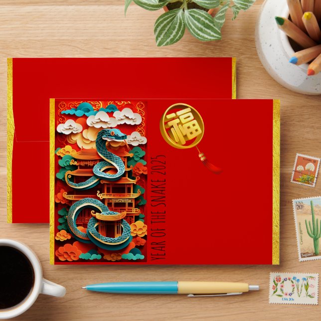 Red Envelope Snake Papercut Chinese New Year RE (Desk)