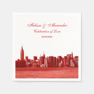 Red Etched Look NYC Skyline Silhouette, ESB #1 Napkin