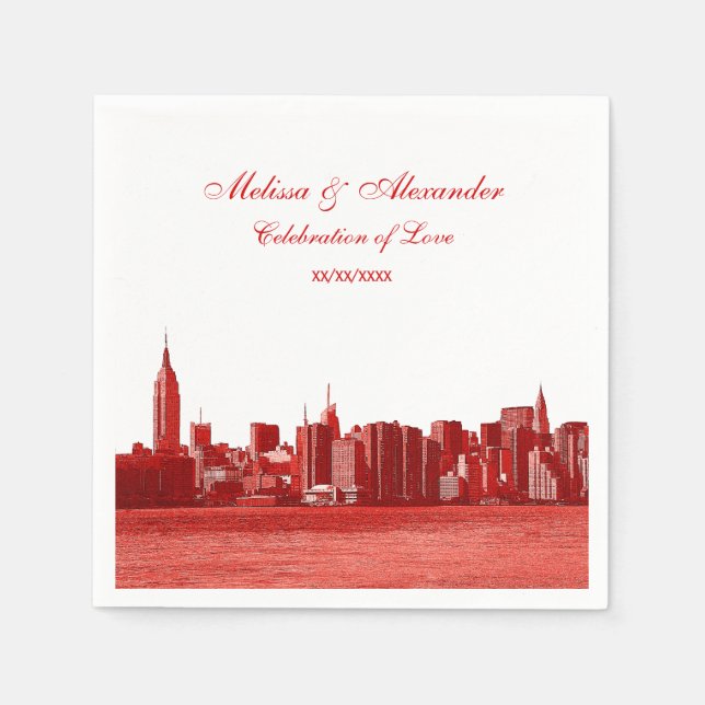 Red Etched Look NYC Skyline Silhouette, ESB #1 Napkin (Front)