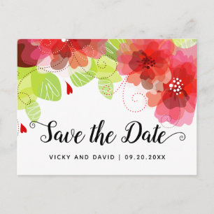 Red ethereal flowers wedding Save the Date Postcard