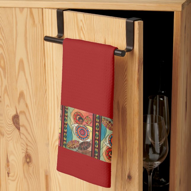 Red Ethiopian Traditonal Art Kitchen Towel (Thirds Fold)