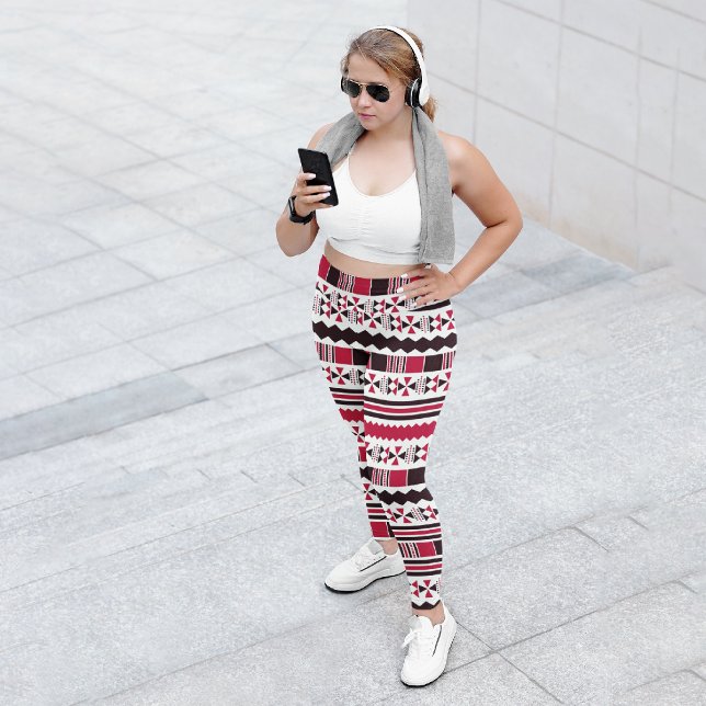 Red Ethnic Aztec  Capri Leggings (Creator Uploaded)