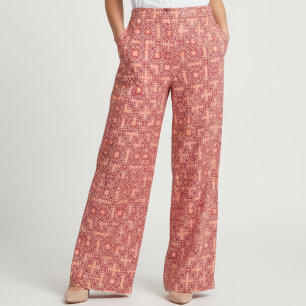 Red Ethnic Bohemian Arabesque Geometric Pattern Fabric