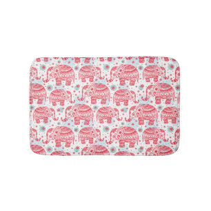 Red Ethnic Elephant Pattern Bath Mat