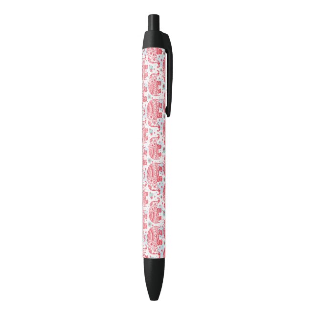 Red Ethnic Elephant Pattern Black Ink Pen (Bottom (Vertical))