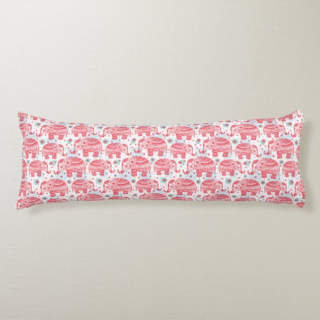 Red Ethnic Elephant Pattern Body Cushion (Front)
