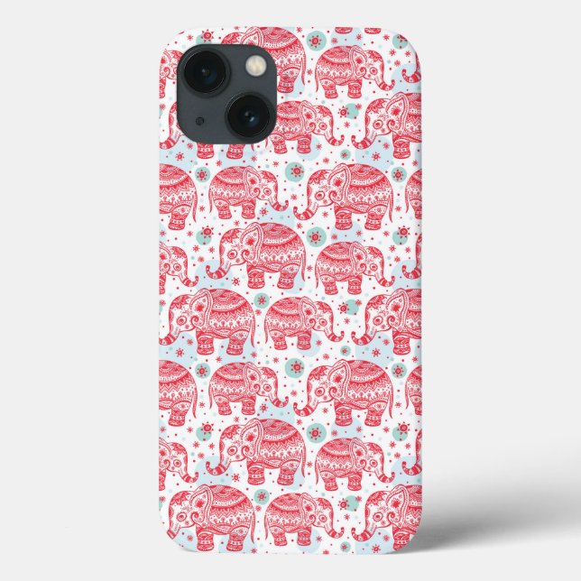 Red Ethnic Elephant Pattern Case-Mate iPhone Case (Back)
