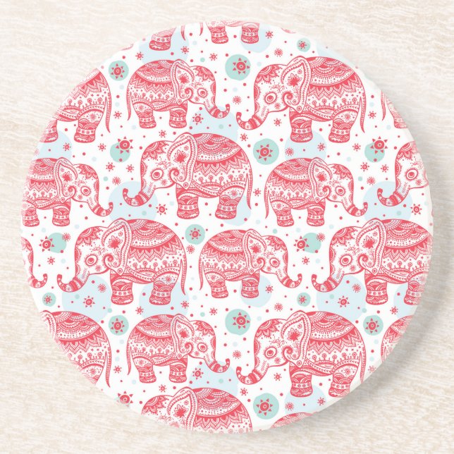 Red Ethnic Elephant Pattern Coaster (Front)