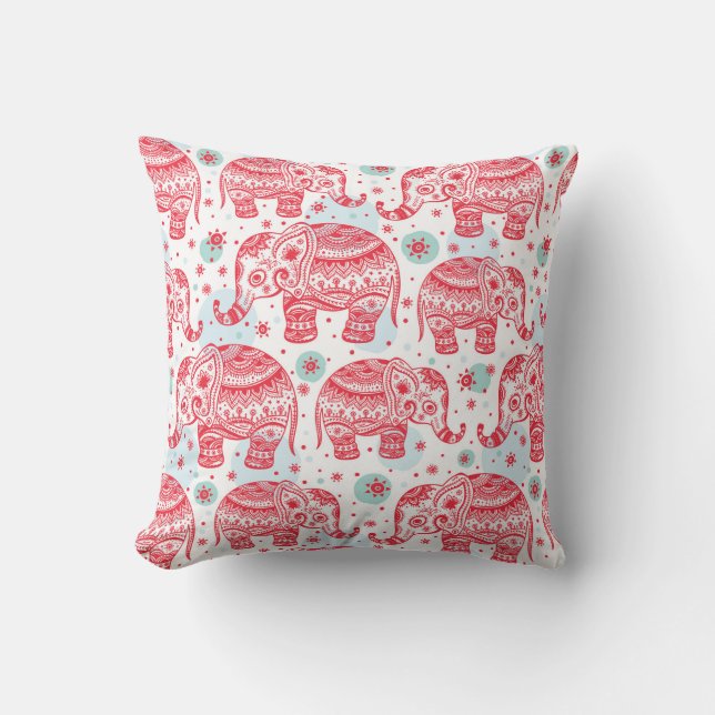Red Ethnic Elephant Pattern Cushion (Front)