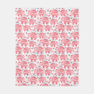 Red Ethnic Elephant Pattern Fleece Blanket
