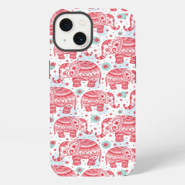 Red Ethnic Elephant Pattern iPhone Case (Back)