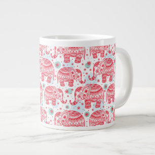 Red Ethnic Elephant Pattern Large Coffee Mug