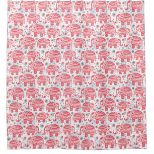 Red Ethnic Elephant Pattern Shower Curtain