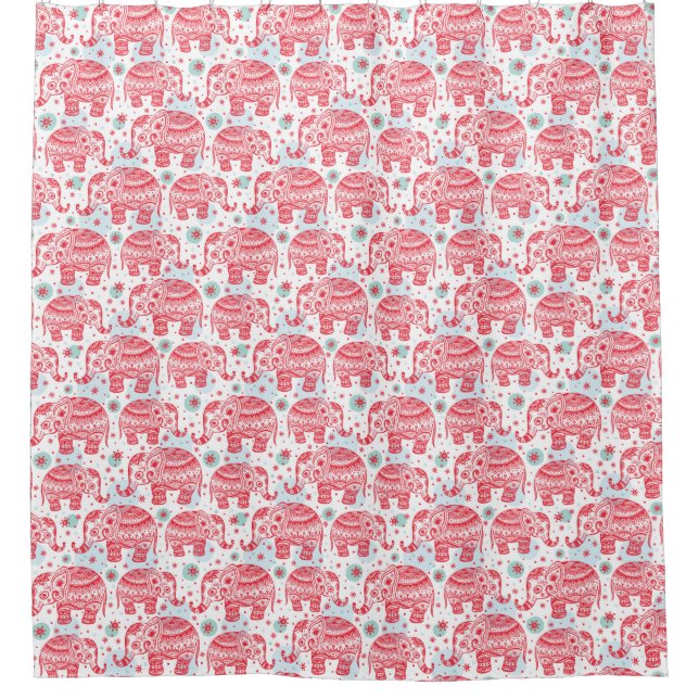 Red Ethnic Elephant Pattern Shower Curtain (Front)