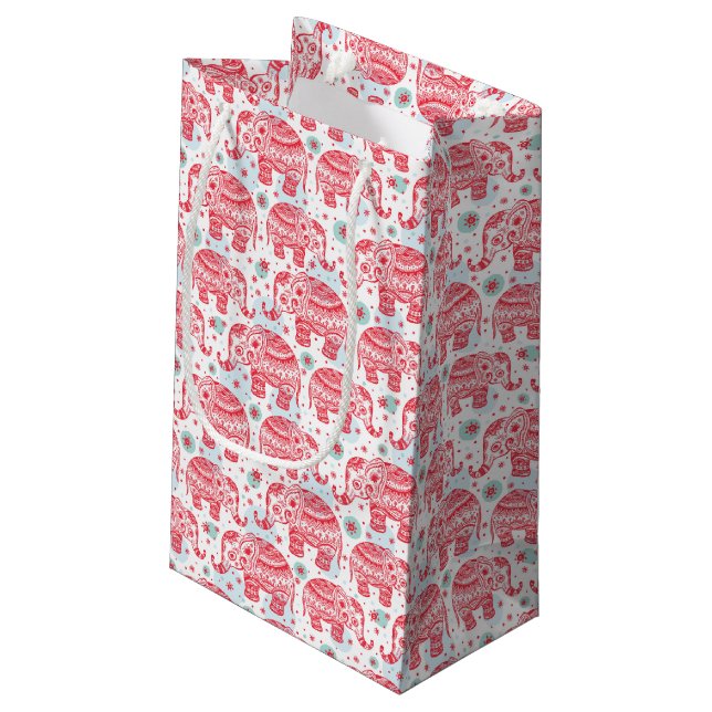 Red Ethnic Elephant Pattern Small Gift Bag (Back Angled)