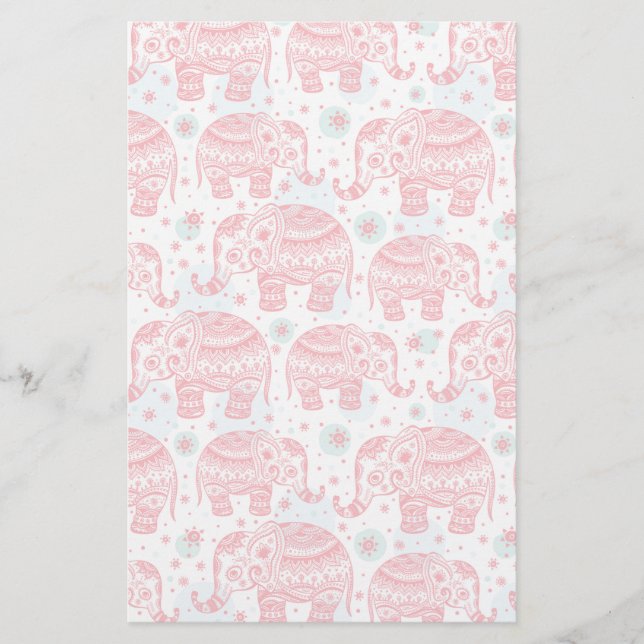 Red Ethnic Elephant Pattern Stationery (Front)