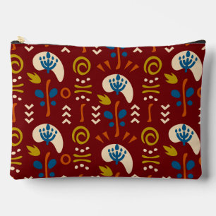 Red Ethnic Summer Boho Floral Pattern Accessory Pouch