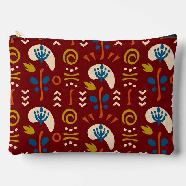 Red Ethnic Summer Boho Floral Pattern Accessory Pouch (Front)