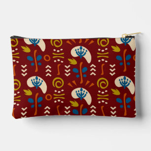 Red Ethnic Summer Boho Floral Pattern Accessory Pouch