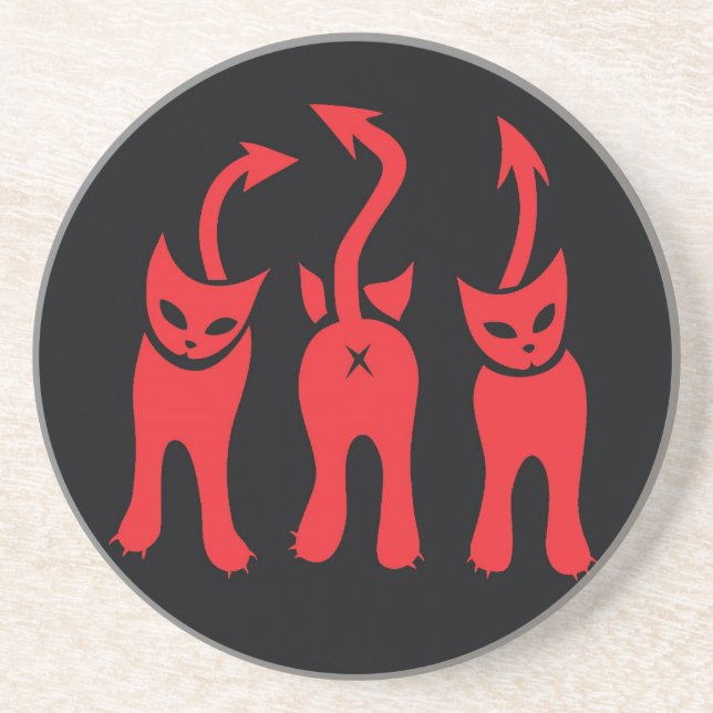 Red Evil Kitty Coaster (Front)