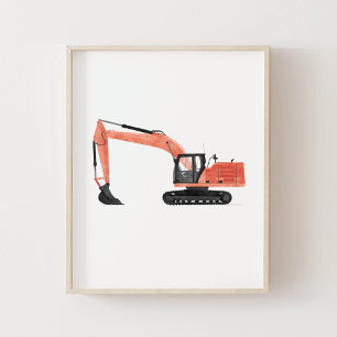 Red Excavator Contruction Kids Room Decor