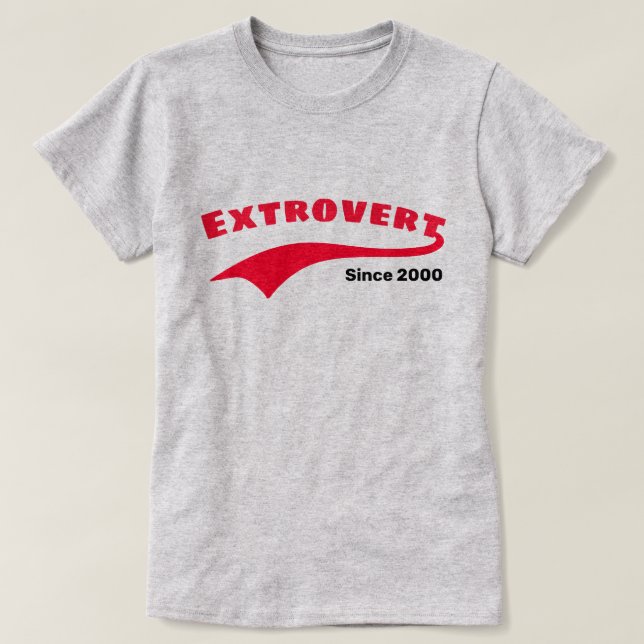 Red Extrovert Typography Swoosh Custom Date T-Shirt (Design Front)